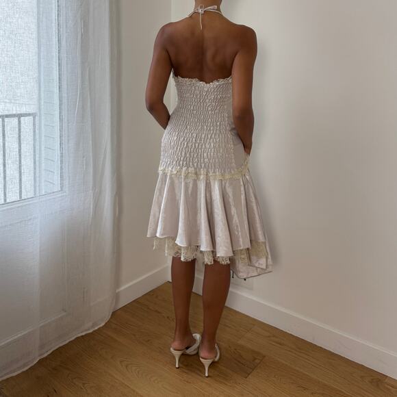 Vintage Italian Satin-Look Halter Asymmetric Dress (XS/S) - Picture 3 of 11